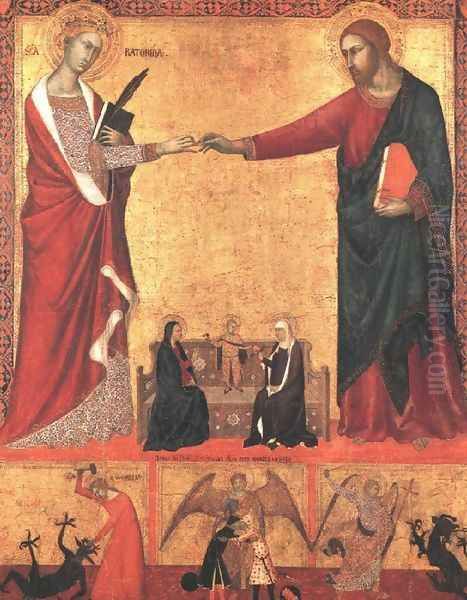 The Mystical Marriage of Saint Catherine 1340 Oil Painting by Barna Da Siena