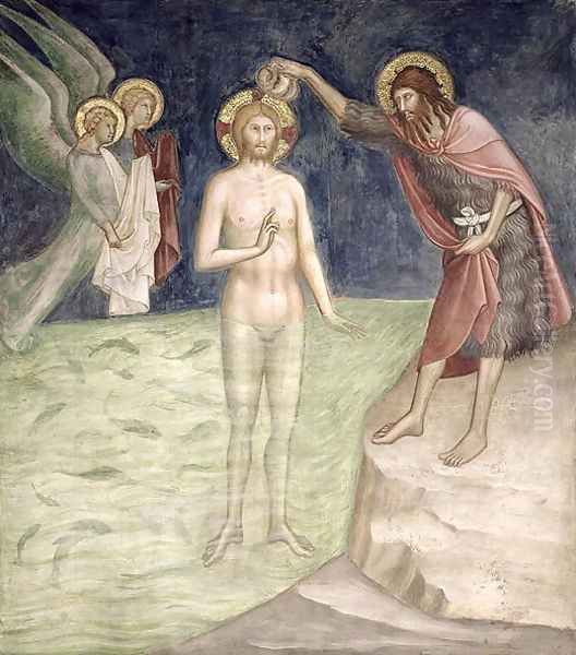 Baptism of Christ, from a series of Scenes of the New Testament Oil Painting by Barna Da Siena