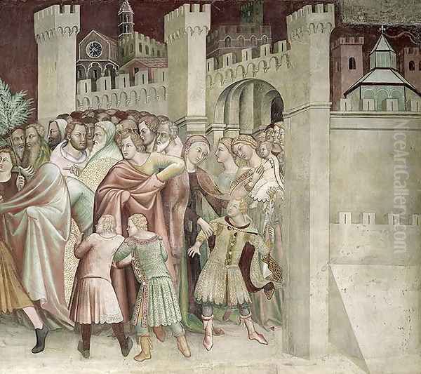 The Crowd at the Entrance to Jerusalem, from a series of Scenes of the New Testament Oil Painting by Barna Da Siena