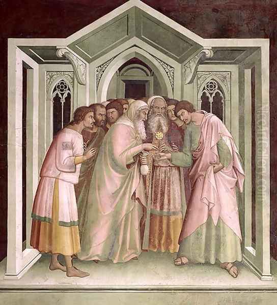 Judas Receiving Payment for his Betrayal, from a series of Scenes of the New Testament Oil Painting by Barna Da Siena