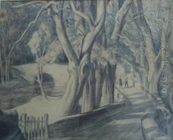 A Couple Walking On A Woodland Road Oil Painting by John Nash