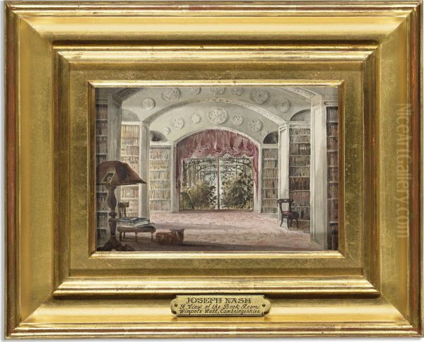 A View Of The Book Room At Wimpole Hall, Cambridgeshire Oil Painting by Joseph Nash