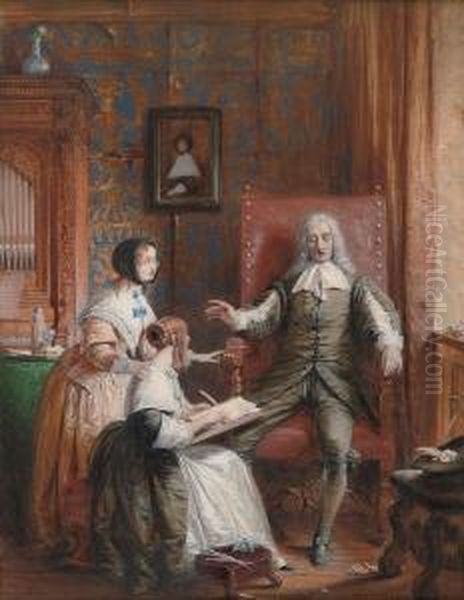 John Milton Dictating Paradise Lost To His Daughter Oil Painting by Joseph Nash