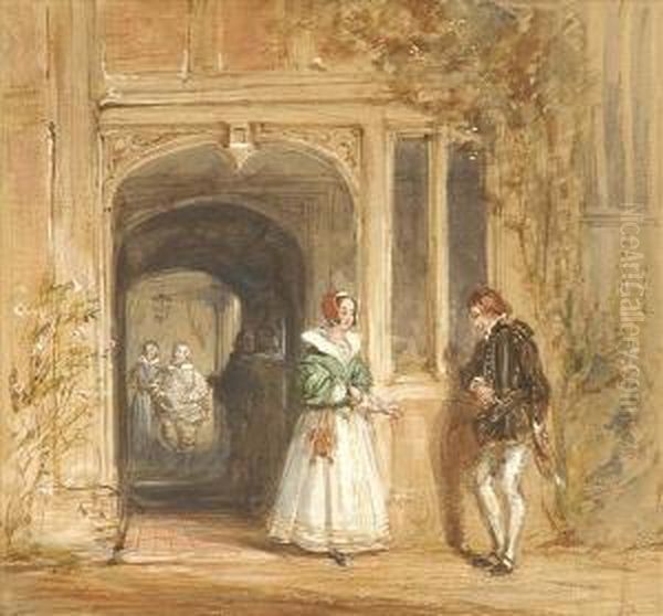 Ockwells, Berkshire,figures At The Porch Oil Painting by Joseph Nash