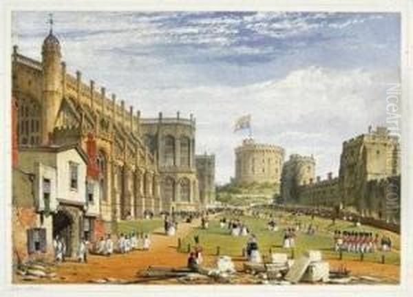 Views Of The Interior And Exterior Of Windsor Castle Oil Painting by Joseph Nash