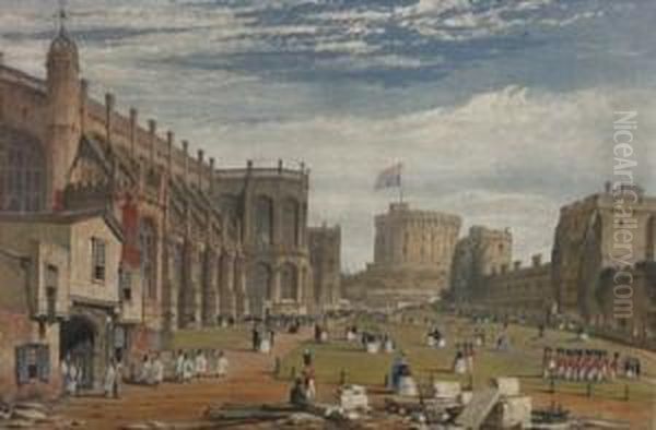 A Series Of Six Views Of Windsor Castle. Oil Painting by Joseph Nash