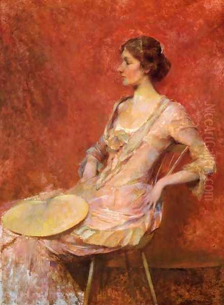 The Palm Leaf Fan Oil Painting by Thomas Wilmer Dewing