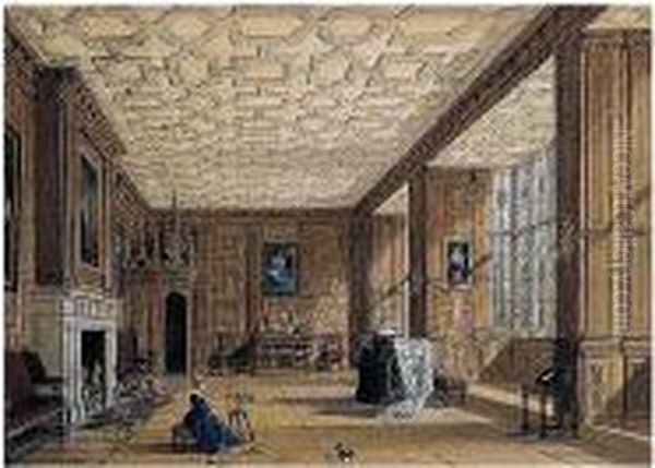 Drawing Room At Broughton Castle, Oxfordshire Oil Painting by Joseph Nash