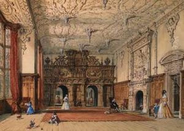 The Great Hall, Crewe Hall, Cheshire Oil Painting by Joseph Nash