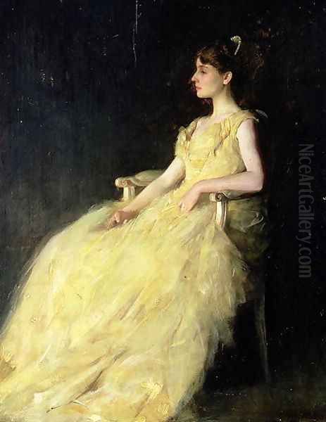 A Lady in Yellow, 1888 Oil Painting by Thomas Wilmer Dewing