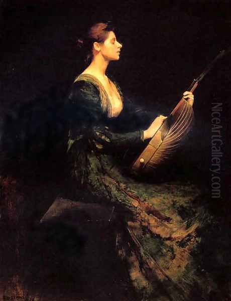 Lady with a Lute Oil Painting by Thomas Wilmer Dewing