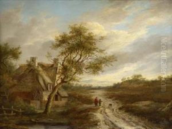 Figures On A Country Path By A Cottage Oil Painting by Charlotte Nasmyth