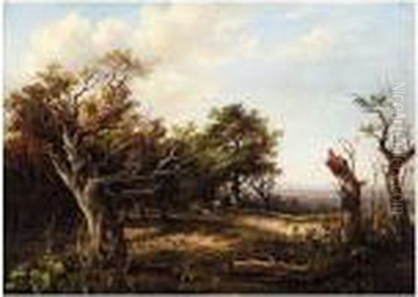 Wooded Landscape With Rustics Oil Painting by Charlotte Nasmyth