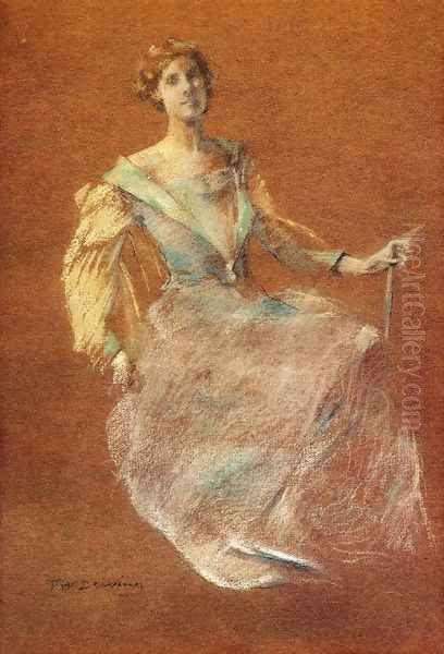 Lady in Blue Oil Painting by Thomas Wilmer Dewing