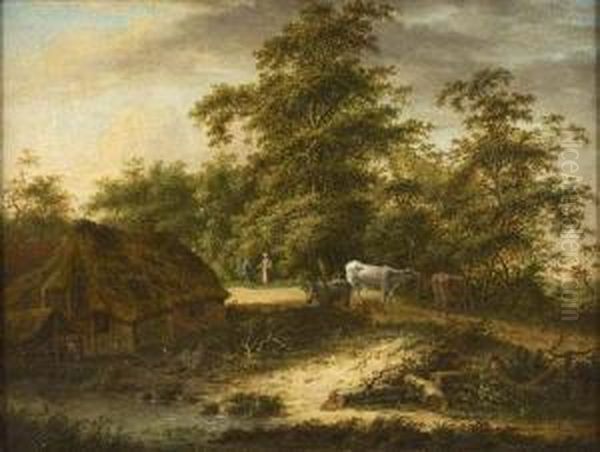 A Wooded River Landscape With Grazing Cattle by Jane Nasmyth