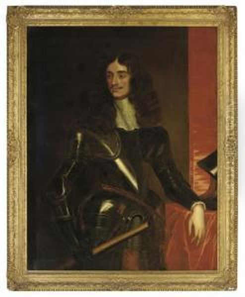 Portrait Of King Charles Ii (1630-1685), In Armour, A Baton In His Right Hand Oil Painting by Pieter Nason