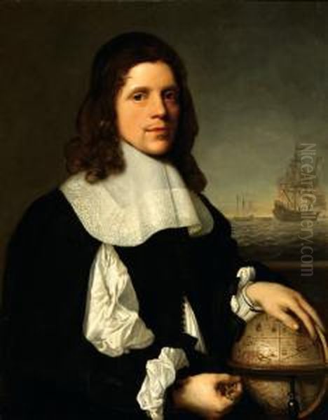 Portrait Of A Young Man, Half-lenght, Standing On A Terrace Overlooking The Sea Oil Painting by Pieter Nason