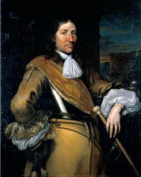 Portrait Of A Soldier, 
Half-length, Wearing A Buff Surcoat And Breastplate And Holding A Baton Oil Painting by Pieter Nason