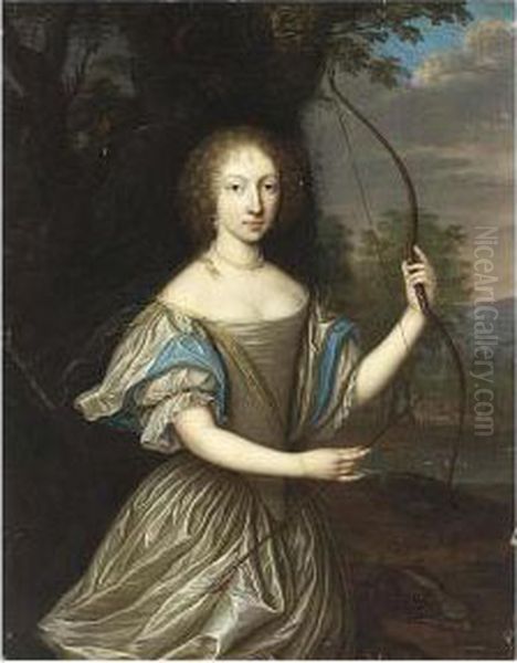 A Portrait Of A Lady, Said To Be
 Anna Dorothea Von Lehndorff (1645-1676), As Diana Standing Three 
Quarter Length In A Park Landscape Oil Painting by Pieter Nason