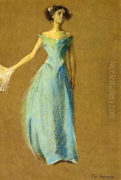 Lady in Blue, Portrait of Annie Lazarus Oil Painting by Thomas Wilmer Dewing