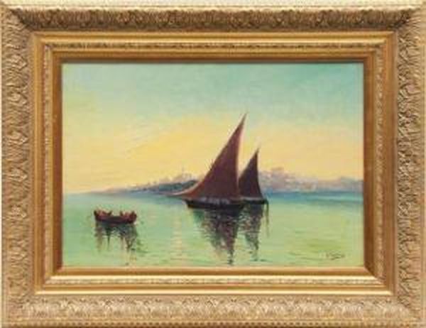 Soleil Levant En Rade D'antibes Oil Painting by Louis Nattero