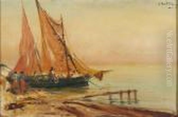 Barque Sur Le Ponton Oil Painting by Louis Nattero