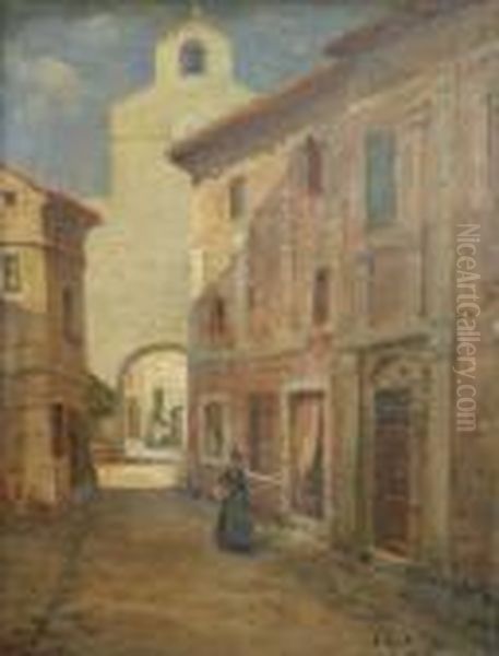 Rue Animee En Provence. Oil Painting by Louis Nattero