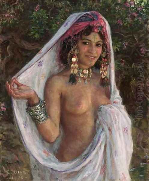 Young Woman with Veil and Jewels (La baigneuse aux bijoux) Oil Painting by Alphonse Etienne Dinet