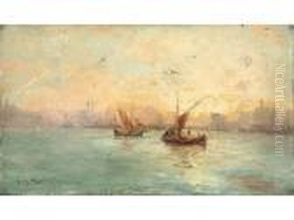 :barques Sur Le Bosphore, Istanbul Oil Painting by Louis Nattero