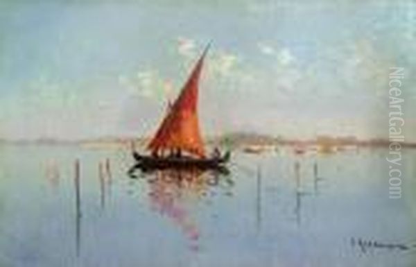 Barque A Venise. Oil Painting by Louis Nattero