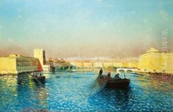 Vue Du Port De Marseille Oil Painting by Louis Nattero