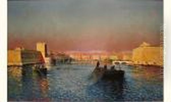 Vue Du Port De Marseille. Oil Painting by Louis Nattero