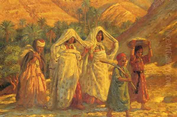 Arab Women and Children Oil Painting by Alphonse Etienne Dinet