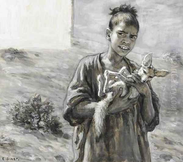 Young Boy with a Fennec (Jeune garcon au fennec) Oil Painting by Alphonse Etienne Dinet