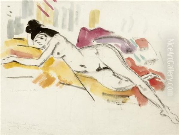 Reclining Female Nude Oil Painting by Heinrich Nauen