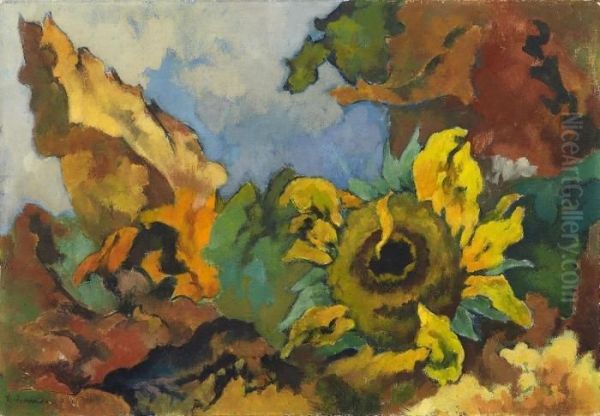 Sonnenblumen Oil Painting by Heinrich Nauen