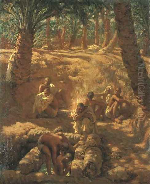 Berbers at an Oasis Well Oil Painting by Alphonse Etienne Dinet