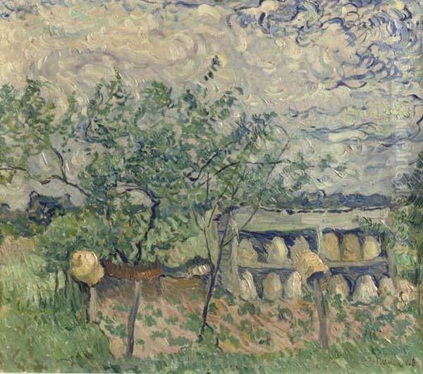 Beehives In The Garden Oil Painting by Heinrich Nauen