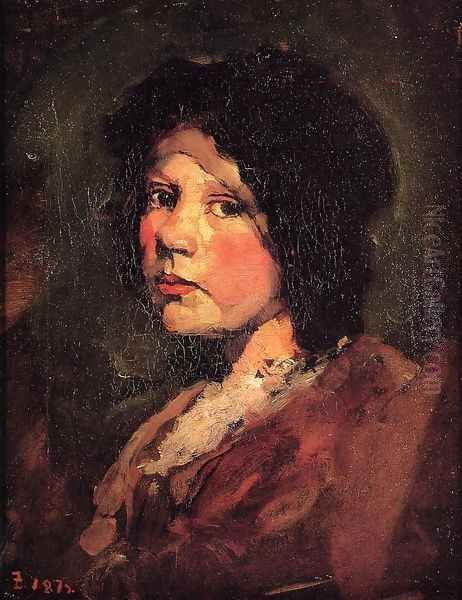 Girl in Black Hood Oil Painting by Frank Duveneck