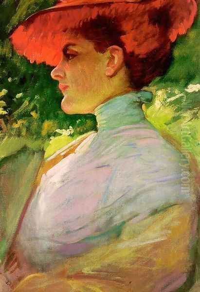 Lady with a Red Hat Oil Painting by Frank Duveneck