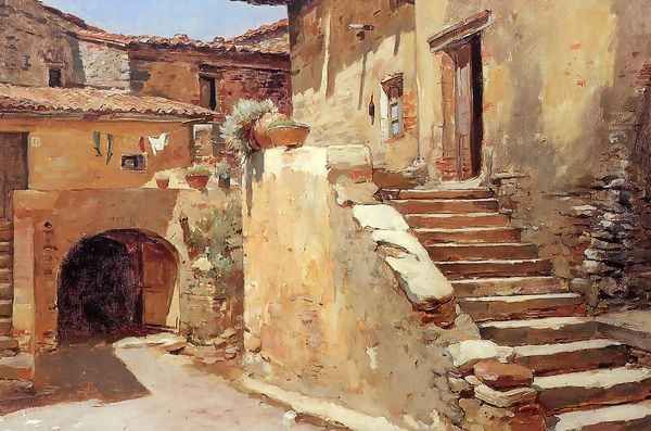 Italian Courtyard I Oil Painting by Frank Duveneck