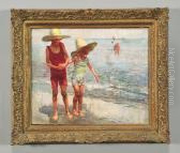 Bimbi Sulla Spiaggia Oil Painting by Jose Navarro