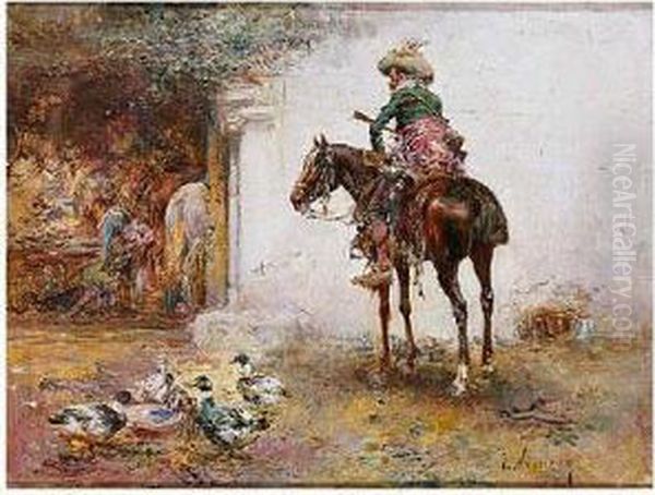 Caballero Llegando A Unafonda Oil Painting by Jose Navarro