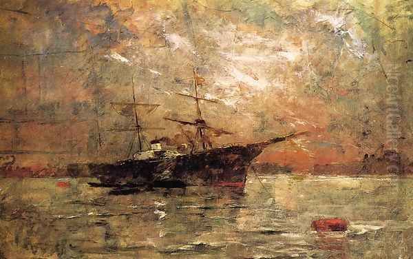 Steamer at Anchor, Twilight, Venice Oil Painting by Frank Duveneck