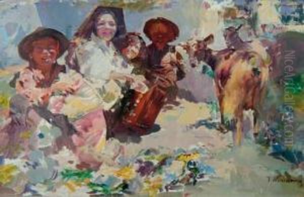 Gitanillos (gypsies) Oil Painting by Jose Navarro