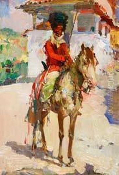 Soldado Marroqui Montado A Caballo. Oil Painting by Jose Navarro