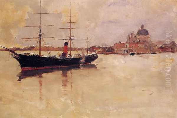 Ship in Grand Canal Oil Painting by Frank Duveneck