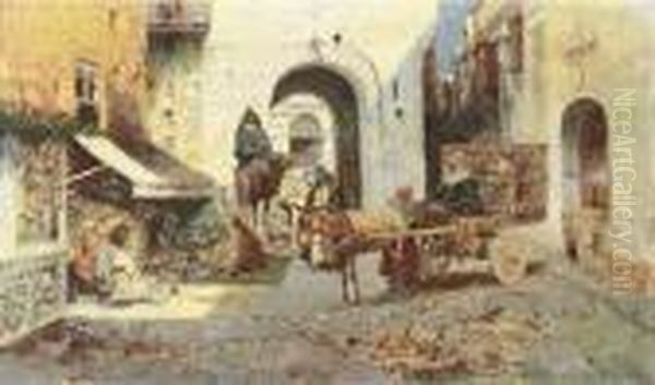 An Arab Street Market Oil Painting by Jose Navarro