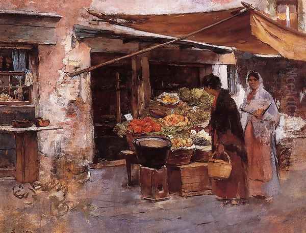 Venetian Fruit Market Oil Painting by Frank Duveneck