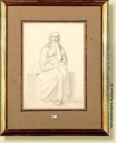 Jeunefemme Assise, Crayon Sur Papier Oil Painting by Francois Joseph Navez